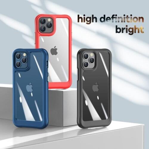 Anti Shock Frame Clear Acrylic Case For iPhone 12 11 Pro Max XS XR X SE 2020 7 8 Plus 11Pro Transparent Soft Silicone Back Cover