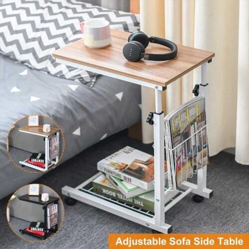 56-76cm Adjustable Coffee Table Bedside Table Sofa Side Tables Movable Simple Modern Laptop Tables End Table Magazine Basket