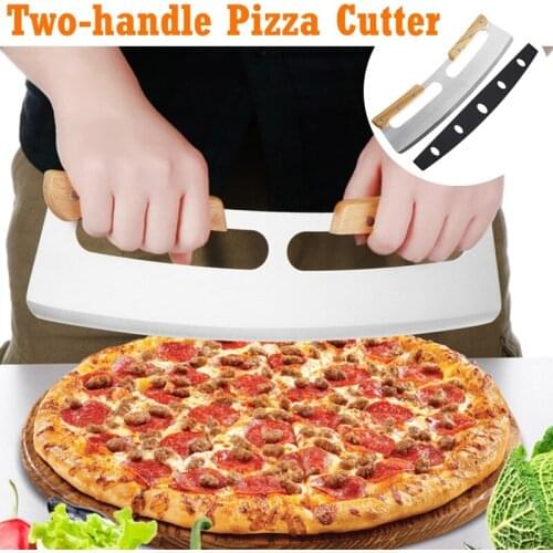 Two-handle Pizza Knife Cutter Stainless Steel Pizza Slicer Knife Multifunctional Kitchen Cutter for Pizza, Dough
