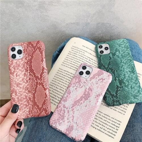 Pink Green Glitter Snake Leather Skin Hard Back Cover For iPhone 11 Pro Max SE 2020 7 8 Plus X XR XS Case Fashion Texture Women