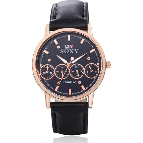 SOXY Luxury Gold Watch Fashion Leather Sport Watch Men Watch Mens Watches Hour Clock relogio masculino reloj hombre
