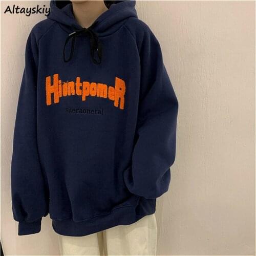 Oversized Sweatshirt Women Hooded Lady Clothing Trendy Letter All-match Warm Korean Style Thick Loose Hoodies College Apricot