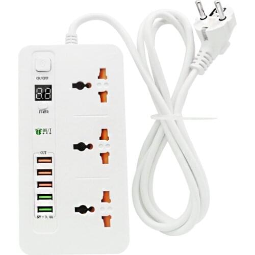 EU plug Smart Extension Socket Timer ON/OFF Surge Protector 3 AC Universal Outlet Power Strip 5USB 5V3.4A Quick charging Socket