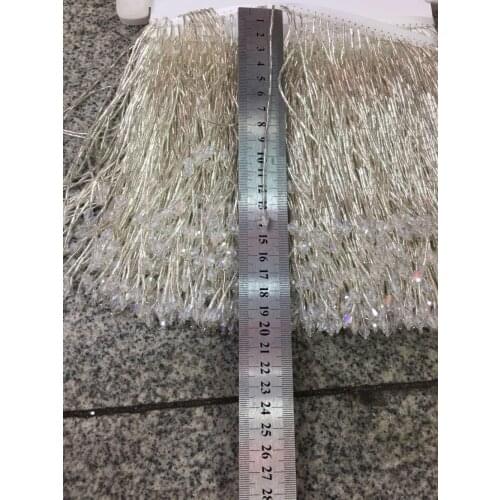 Stock tassel 5 yards/bag ym309# 2 color 15 cm metallic white straight pipe beads and pendant ribbonsfor sawing dress
