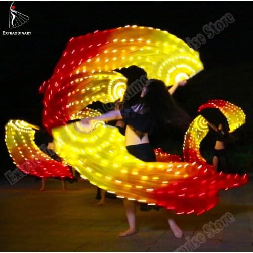 Belly Dance Fan Veils Silk LED Light Show Led Silk Fan Veil Yellow Red Prop Accessories Stage Performance Rechargeable