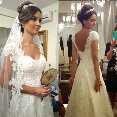 Vestido De Noiva 2018 Hot Cap Sleeve A Line Sexy Backless Lace Appliques Pearls Beaded bridal gown mother of the bride dresses