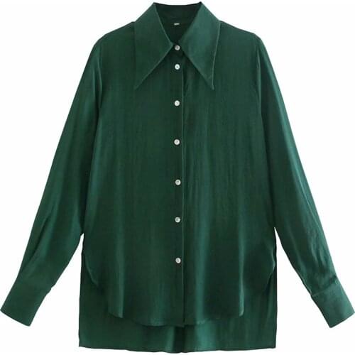 Xikom 2021 Summer Women green Long sleeve TurnDown Collar Single Breasted Slim Shirt Female streetwear Shirts Ladies top
