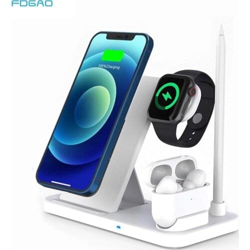 4 in 1 15W Qi Fast Wireless Charger Stand For Apple Watch 2 3 4 5 6 AirPods pro Charging Dock Station For iPhone 12 11 X XR XS 8