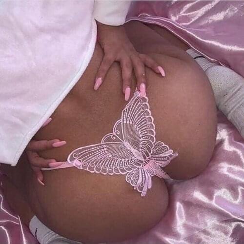 Sexy Panties for Women Lace Hollow Out Butterfly Shaped G-String Open Crotch Underwear Lingerie Briefs