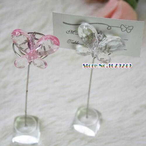 100pcs/lot wedding supplies table number cards clips Wedding favor Exquisite White or pink Crystal Butterfly Place Card Holders