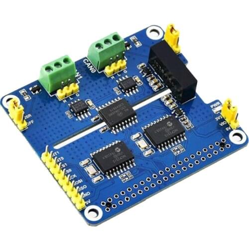 2-Channel Isolated CAN Expansion HAT,for Raspberry Pi,MCP2515 + SN65HVD230 Dual Chips Solution, Multi Onboard Protection