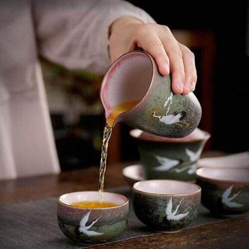 2pcs/set Tea Cup Set Crane Master Cup Retro Ceramic Kungfu Teaware Drinkware Handmade Crafts Drinking Supply