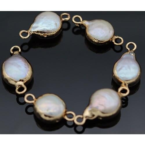 2 Pieces Connectors Natural Round Pearl Connector Fashion Jewelry DIY Bracelet Necklace Charm Jewelry Making