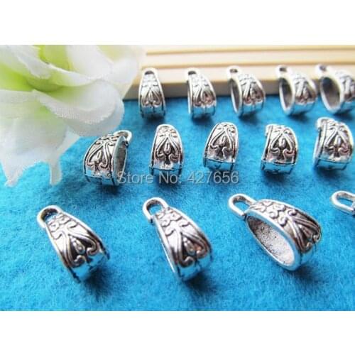 200pcs Filigree Antique Silver tone Bails Beads Connector Pendant Cham Finding,Fit Charm Bracelet Necklace,DIY Accessory