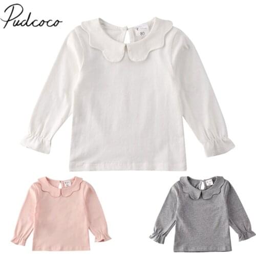 2019 Baby Spring Autumn Clothing Toddler Kid Baby Girl Long Sleeve T-Shirt Ruffle Blouse Warm Tops Pullovers Solid Outfit 1-7T