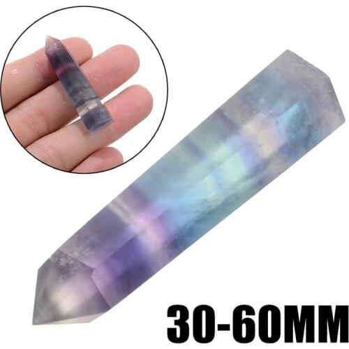 50g Natural Fluorite Crystal Multicolor Quartz Crystal Stone Point Healing Hexagonal Wand Treatment Stone 30-60MM