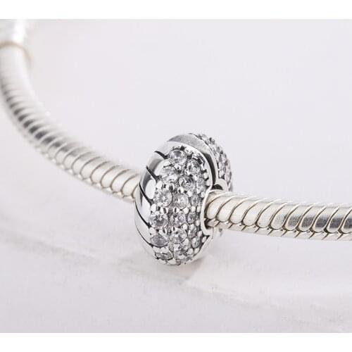 925 Sterling Silver Pave CZ Transparent Zircon Snake Chain Pattern Clip Charm Bracelet DIY Jewelry Making For Pandora