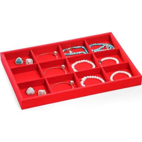 Factory Price Red Velvet Jewelry Tray Jewellery Display Box Necklace Earring Pendant Stud Organizer Other Accessories Show Case