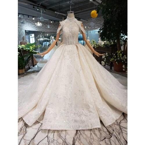 BGW HT4287 Luxury Lace Wedding Dresses Long Sleeve High Neck Shoulder Chain Princess Wedding Gown 2020 New Fashion Suknie Slubne