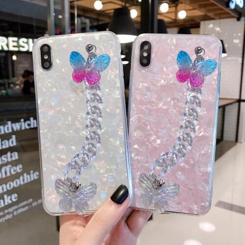 Bling Butterfly Bracelet Soft Phone Case For Samsung S10 Plus Wristband Cover For Samsung S21 S20 FE S8 S9 Note 10 Note 20 J7
