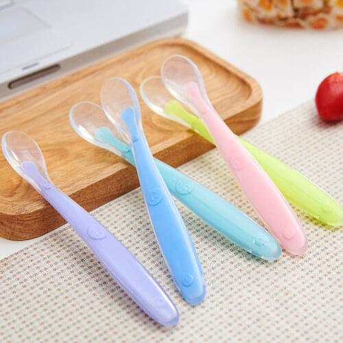 Baby Soft Silicone Spoon Candy Color Safety Temperature Sensing Spoon for Kids Boys Girls Children Food Baby Feeding Tools