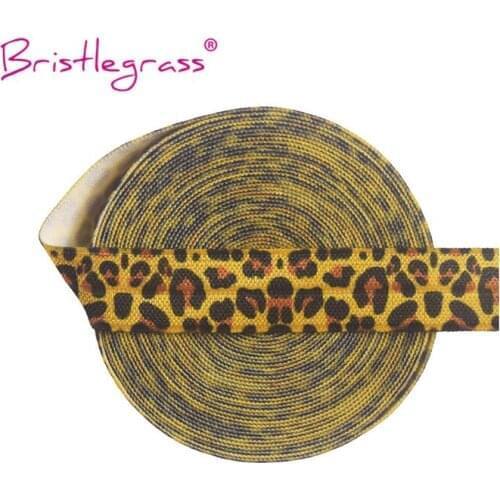 BRISTLEGRASS Wholesale 50 Yard 5/8" 15mm Yellow Leopard Print FOE Foldover Elastic Spandex Satin Band Hair Tie Dress Sewing Trim
