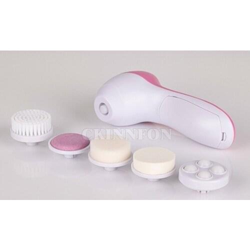 50Pcs/Lot 5 in 1 Electric Wash Face Machine Facial Pore Cleaner Body Cleaning Massage Mini Skin Beauty Massager Brush