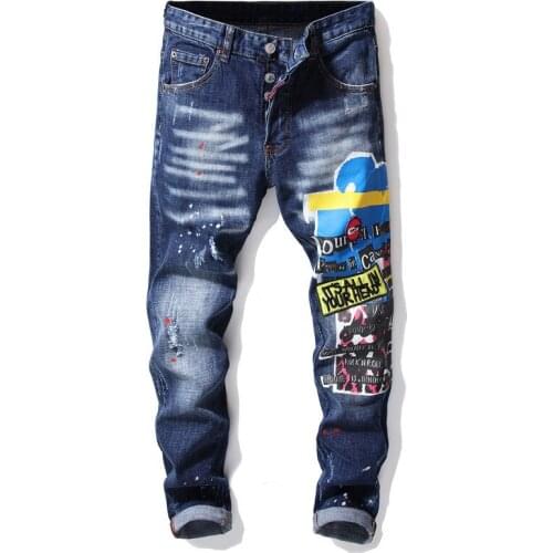 European dsq Italy jeans famous brand Men slim jeans pants mens denim trousers zipper blue hole Pencil Pants jeans for men 1049