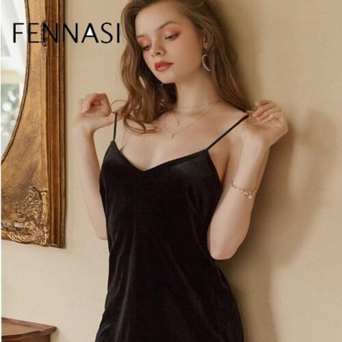 FENNASI Female Long Velvet Sexy Deep V-Neck Pajamas Autumn Winter Seductive High Flexibility Lingerie Backless Hem Slit
