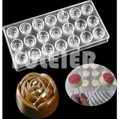 Valentines Day Rose Flower Polycarbonate Chocolate Candy Mold For Baking Pastry Bonbon Mould Confectionery Tool Wholesale