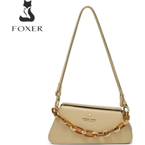 FOXER 2021 New Fashion Brand LOGO Shoulder Bag Ladies Dinner Leather Niche Handbag Irregular Summer Underarm Messenger Bag Woman