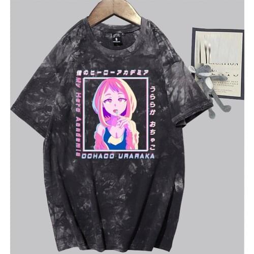 Hot Anime OCHACO URARAKA Anime T-shirt Harajuku My Hero Academia Print Tie Dye Casual T-shirt