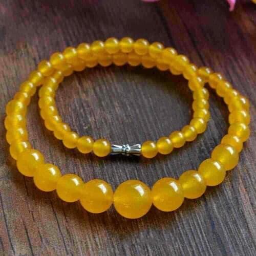 Chinese Exquisite Natural Yellow Jade Handwork Prayer Beads Shape Necklaces