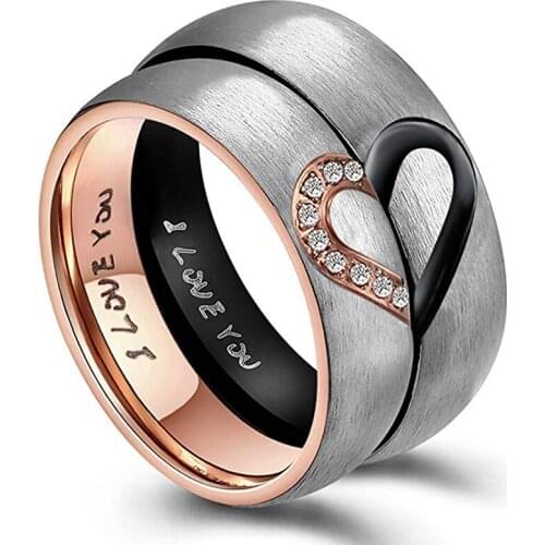 Love Heart Couple Ring For Women Men Zircon Vintage Two Lovers Ring For Best Friend Ladies Jewelry Gift Ring Couple Fashion