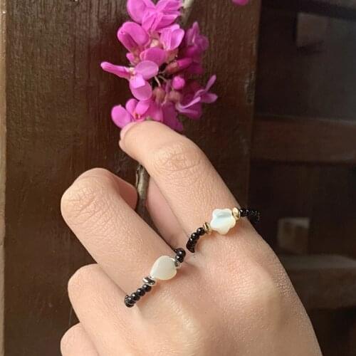 Momiji Gothic Natural Stone Rings for the Women Fashionl Adjustable Shell Rings Star Heart Leaf Cystal Natural Stone