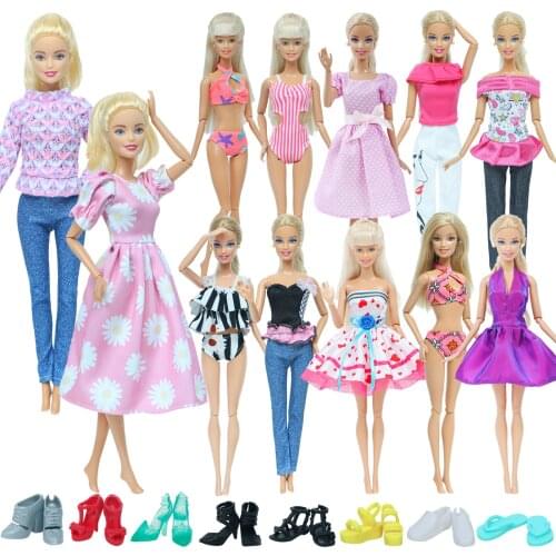 5 Pcs Set Sale Doll Clothes for Barbie Doll Summer Bikini + Mini Dress + Daily Wear Sport Outfit + 2x Shoes Doll Accessories Toy