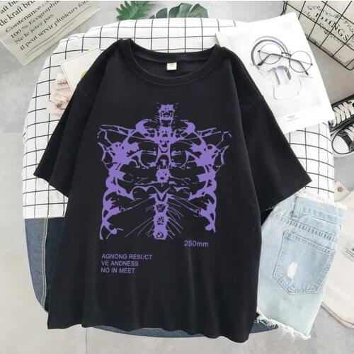Summer Hip Hop Style Short Sleeve T-shirt Skeleton Print Streetwear Vintage Tshirt Daily Punk Oversized Album Top 2021