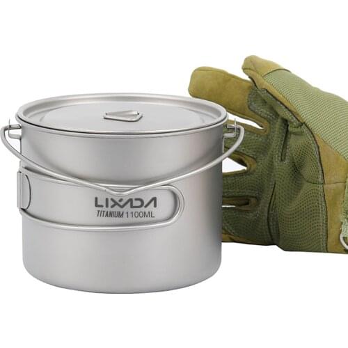 Lixada 1100ml Ultralight Titanium Pot Water Mug Cup with Lid and Foldable Handle Outdoor Camping Equipment 캠핑용품
