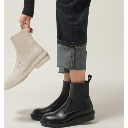 Chunky Boots Women Winter Shoes PU Leather Plush Ankle Boots Black Female Autumn Chelsea Boots Fashion Platform Booties