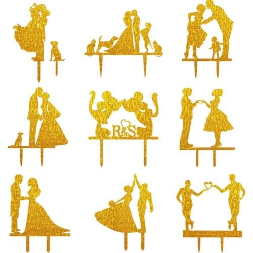 Multi Kinds of Mr & Mrs Bride Groom With Pet Mr & Mr Acrylic Cake Flags Love Family cake Topper Wedding Party Cake Decoration