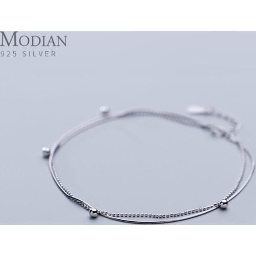 Modian Double Layer Chain Geometry Bracelet Link for Women Sterling Silver 925 Ball Bead Chain Original Bracelets Fine Jewelry