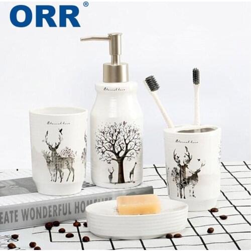 Bathroom set ceramic 4 pcs accessories soap dish dispenser toothbrush cup Free shipping ORR