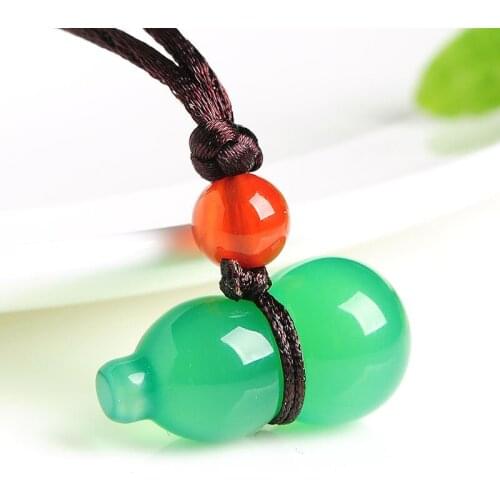 Natural green Chalcedony Jade Agate gourd Pendant Necklace Fashion Charm Jewelry Carved Amulet Gifts Women Men Sweater Chain