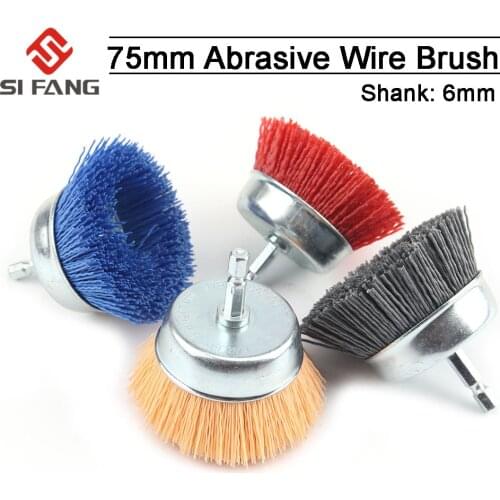 75MM Nylon Cup Brush Abrasive Wire Wheel Brush For Drill Rotary Tool Wood Polishing Deburring 6mm Shank With 80-240Grit