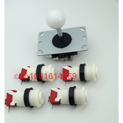 New 8 Way Arcade Joystick + 4 x Happ Style Arcade Button with Microswitch for USB MAME Cabinet & Raspberry Pi 3 Model B - White