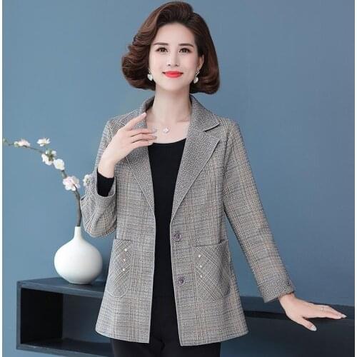 Office Ladies Vintage Plaid Women Blazer Single Breasted Spring Autumn Jacket 2021 Casual Pockets Female Suits Coat Y995