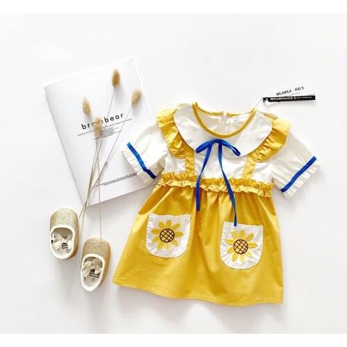 Tonytaobaby Summer New Style Girls' Little Fresh Rural Style Daisy Short Sleeve Dress Girl Dress
