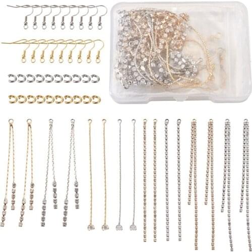 Pandahall Brass Cubic Zirconia Long Tassel Pendants 304 Stainless Steel Earring Hooks for Jewelry Making DIY Earring Finding