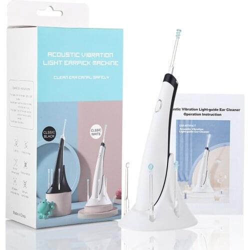 Portable Earwax Remover Tool Kit Safety Ear Cleaner LED Light illuminous Electric Earpick Set with 4 Replacement Heads Ear Care