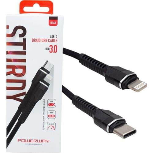 POWERWAY QC-48 BRAIDED USB 3.0 TYPE C LİGHTNİNG DATA AND CHARGER CABLE